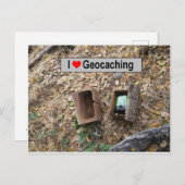 Houten doos, verborgen: Geocaching Briefkaart (Voorkant / Achterkant)