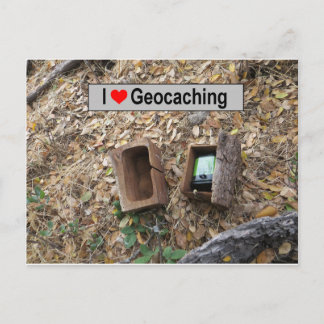Houten doos, verborgen: Geocaching Briefkaart