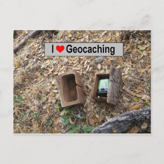 Houten doos, verborgen: Geocaching Briefkaart (Voorkant)