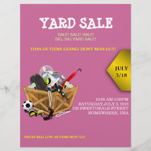 Houten doos vol met Goodies Yard Sale Flyer