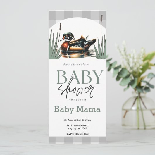 Houten Eend Baby Shower Uitnodiging Slank (Staand voorkant)