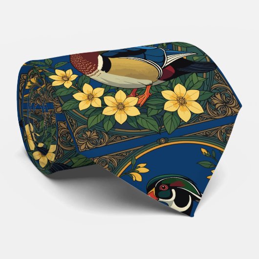 Houten eend en jasmijnbloemen stropdas (Opgerold)