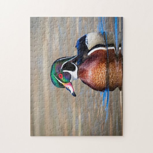 Houten eend in een vijver legpuzzel (Verticaal)