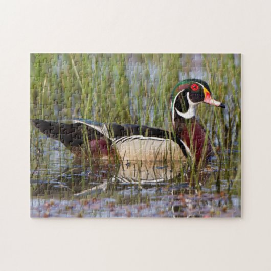 Houten eend in wetland legpuzzel (Horizontaal)