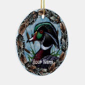 Houten Eend Kop sierad met eigen naam Keramisch Ornament (Rechts)