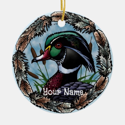 Houten Eend Kop sierad met eigen naam Keramisch Ornament (Voorkant)