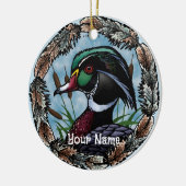 Houten Eend Kop sierad met eigen naam Keramisch Ornament (Links)