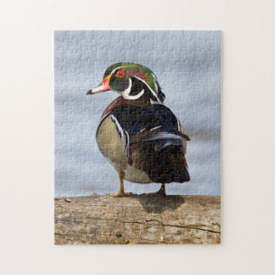 Houten eend mannetje op stam in wetland legpuzzel