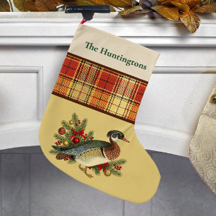 Houten Eend met Festieve Kerstgroen en Plaid Grote Kerstsok