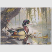 Houten Eend op de Vijver Kunstwerk Decoupage Tissuepapier (Voorkant)