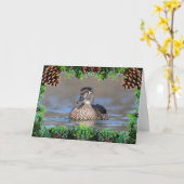 Houten Eend op een Kerstmis Kaart (Gele Bloem)