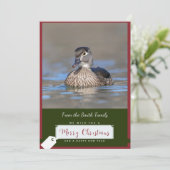 Houten Eend op een Kerstmis Kaart (Staand voorkant)