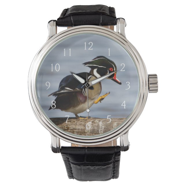 Houten eend op stam in wetland horloge (Voorkant)