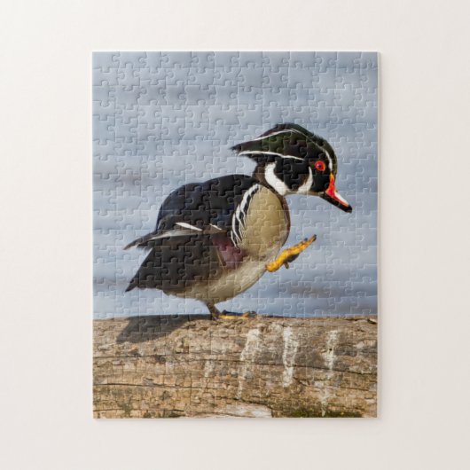 Houten eend op stam in wetland legpuzzel (Verticaal)