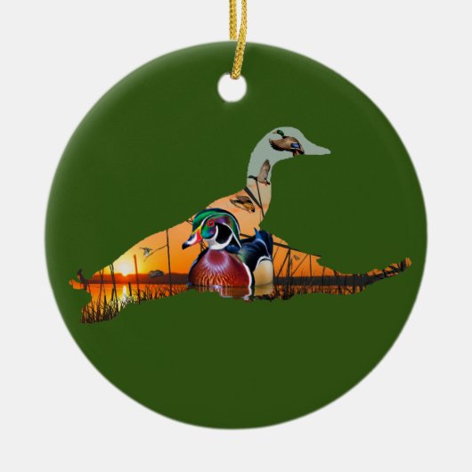 houten eend Ornament, vliegende Mallard Keramisch Ornament (Voorkant)