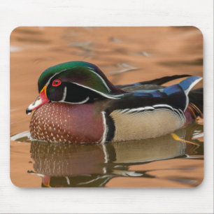 Houten eend zwemt in water muismat