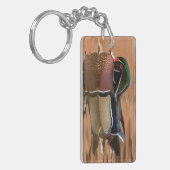 Houten eend zwemt in water sleutelhanger (Voorkant Links)