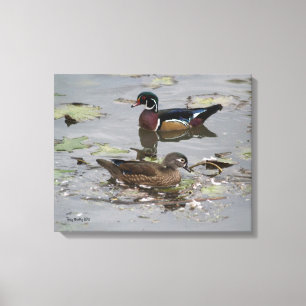 Houten eenden in een vijver canvas afdruk