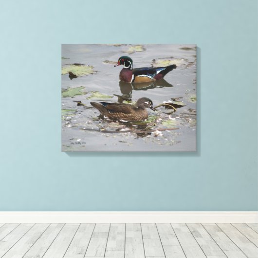 Houten eenden in een vijver canvas afdruk (Insitu (Houten vloer))