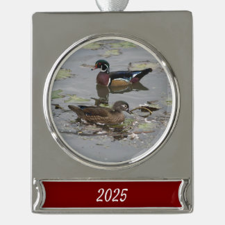 Houten Eenden Kerst Banner Ornament Verzilverd Banner Ornament