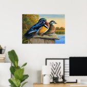 Houten eenden op nestkastschilderij - poster (Thuiskantoor)