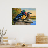 Houten eenden op nestkastschilderij - poster (Keuken)