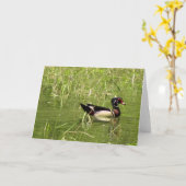 Houten Eendendrak Wenskaart Kaart (Gele Bloem)