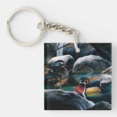 Houten eendenvijver sleutelhanger (Voorkant)