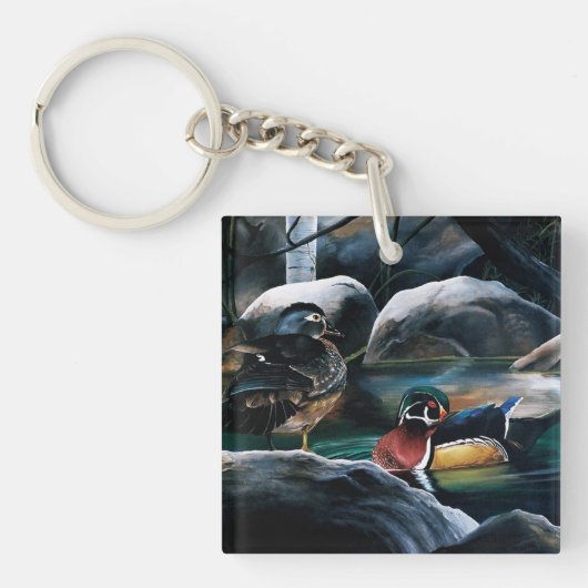 Houten eendenvijver sleutelhanger (Voorkant)