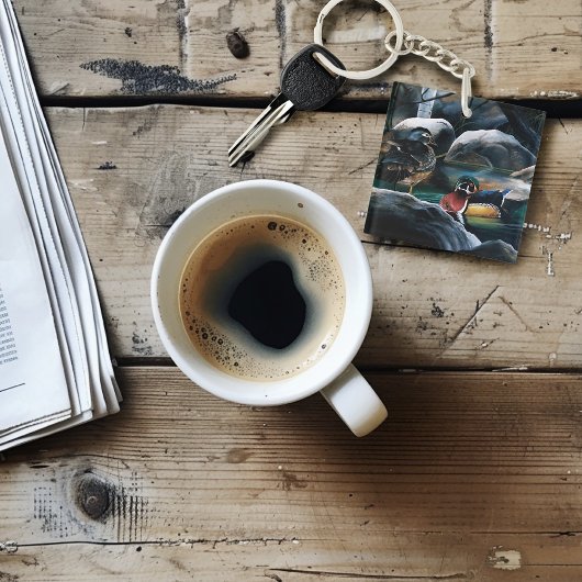 Houten eendenvijver sleutelhanger