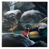 Houten eendenvijver tegeltje (Voorkant)