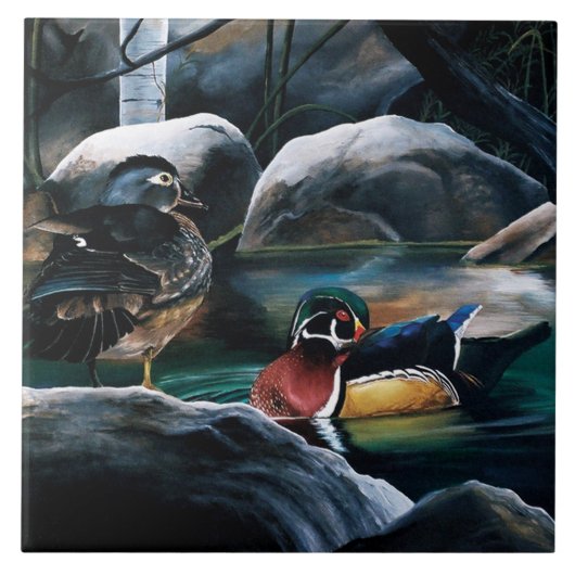 Houten eendenvijver tegeltje (Voorkant)