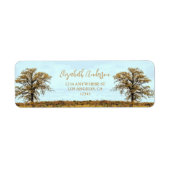 Houten Eikenboom Herfst Bruiloft Retouradres Etiket (Voorkant)