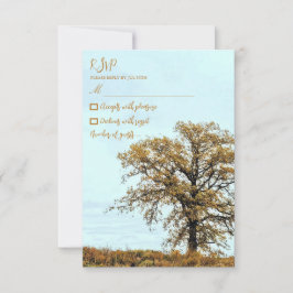 Houten Eikenboom Herfst Bruiloft RSVP Kaartje