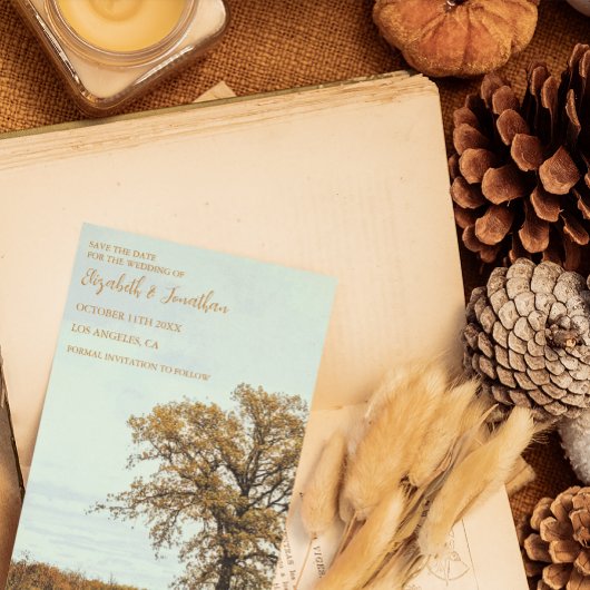Houten Eikenboom Herfst Bruiloft Save The Date