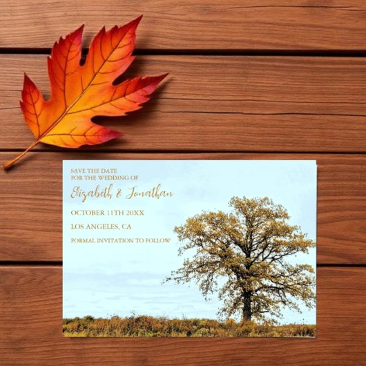 Houten Eikenboom Herfst Bruiloft Save The Date