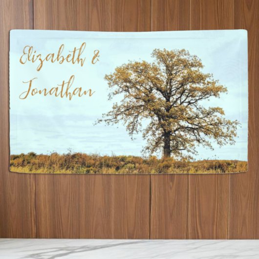 Houten Eikenboom Herfst Bruiloft Spandoek