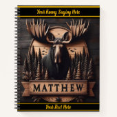 Houten eland omgeven door natuur notitieboek (Voorkant)