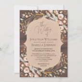 Houten Elegante Kalligrafie Rustiek Huwelijk Kaart (Voorkant)