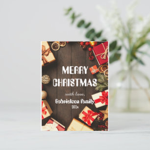 houten elegante kerst familie op maat feestdagenkaart