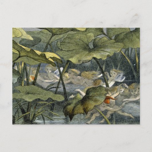 Houten Elf bij Spel, illustratie van 'in Fairylan Briefkaart (Voorkant)