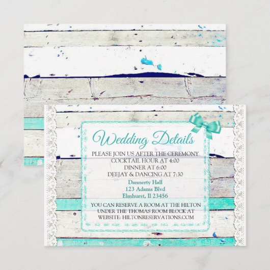 Houten en Kantelen Bruiloft Detailkaart Informatiekaartje (Voorkant / Achterkant)