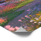 Houten en kleurrijke bloei op zonsondergang poster (Hoek)