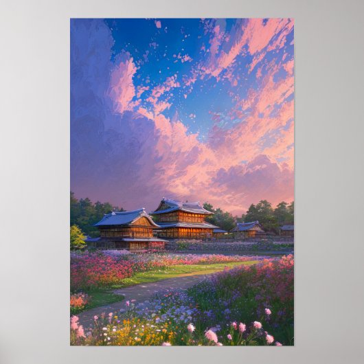 Houten en kleurrijke bloei op zonsondergang poster (Voorkant)