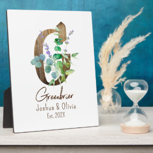 Houten & Eucalyptus Letter G Trouwkoppel Tafelorna Fotoplaat