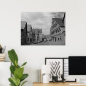 Houten Europese Huizen Poster (Thuiskantoor)