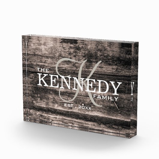 Houten familiemonogram typografie in landelijke st fotoblokken (Rechts)