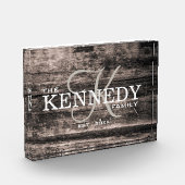 Houten familiemonogram typografie in landelijke st fotoblokken (Links)