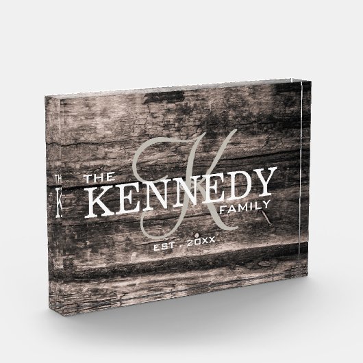 Houten familiemonogram typografie in landelijke st fotoblokken (Links)