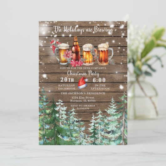 Houten Feestdagen brouwen kerstfeest in het bos Kaart (Staand voorkant)